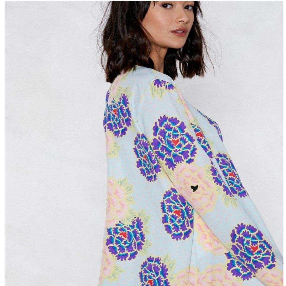 NWT Beautiful Flower of Love Peonies Floral Kimono Duster Kaftan Pink Purple - Picture 2 of 14